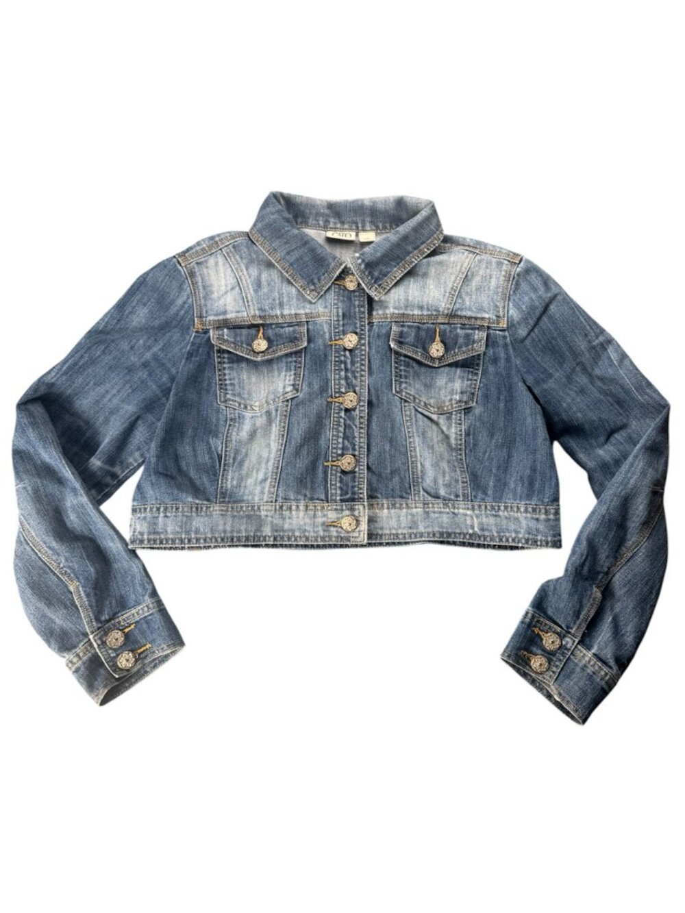 Cato Womens Medium Wash Cropped Denim Jacket Blue Long Sleeve Stretch Size L